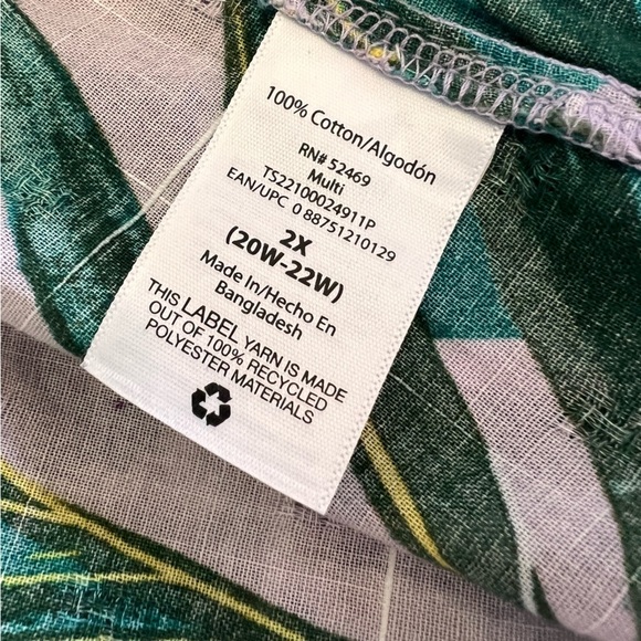 NWT Terra & Sky 2X Hawaiian Print Ruffle Sleeve Bloyse Square Neck - Picture 7 of 9